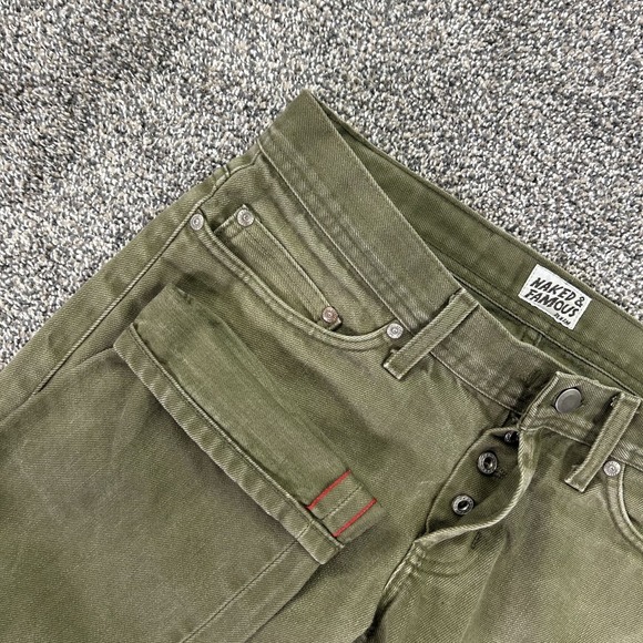 Naked & Famous Weird Guy Green Selvedge Chino Denim Jeans Mens 32 Button Fly